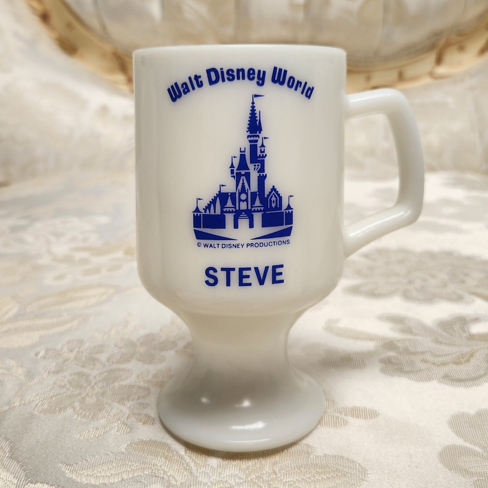 Vintage Walt Disney World Steve Mug Milk Glass